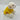 White dog wearing a yellow sweater with a pink tag on a white background